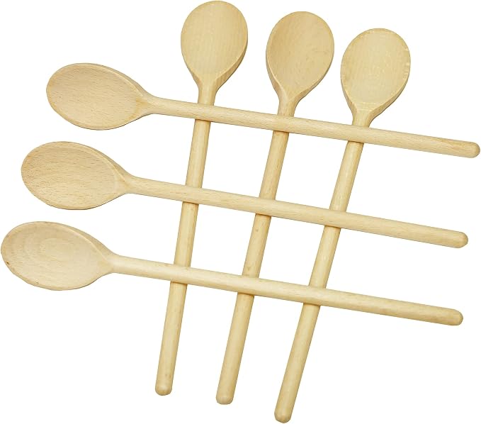 Set of 6 Wooden Spoons (10-Inch) – Natural Beechwood Mixing Spoons for Cooking, Baking & Stirring – Durable Wood Kitchen Utensils for Nonstick Cookware