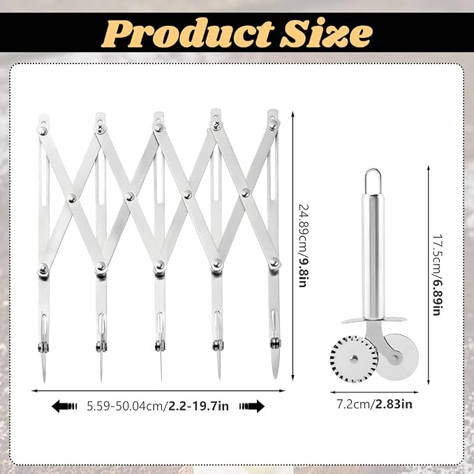 5 Wheel Pastry Cutter, Stainless Pizza Slicer, with1 Pc Double Wheel Cutter, Expandable Dough, Multi-Round Pastry Knife Baking Roller Cookie Dough Divider