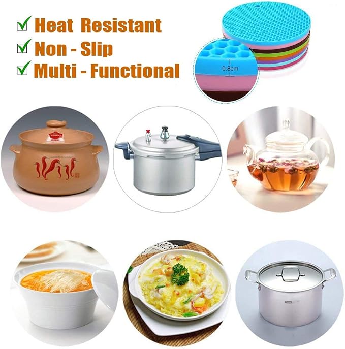 5 Pack Extra Thick Silicone Trivets Heat Resistant Pot Holder and Oven Mitts,Trivets for Hot Dishes,Nonslip Insulation Honeycomb Rubber Hot Pads for Countertop,Multi-Purpose & Flexible Mats,BK