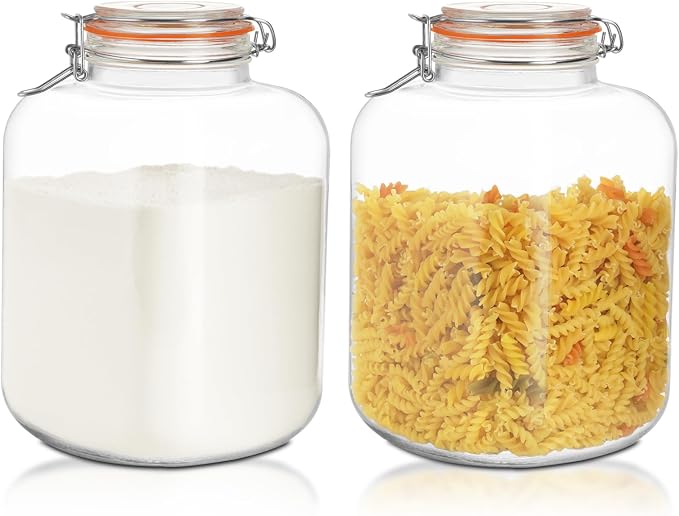 Glass Storage Jars with Airtight Lids - 2 Pack 135 Oz Food Containers Large Wide Mouth Kitchen Pantry Canisters Mason Jar for Flour Sugar Coffee Cookies Cereal Rice