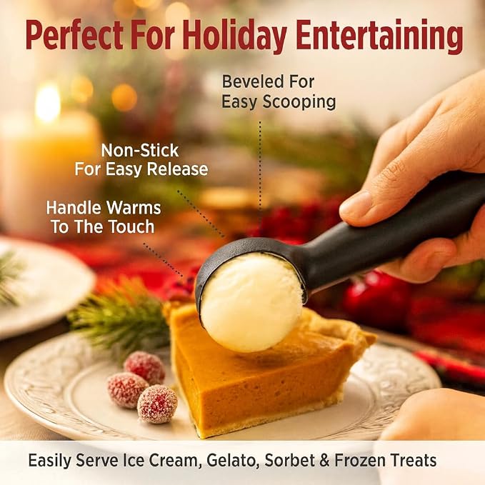 HIC Kitchen Non-Stick Anti-Freeze Ice Cream Scoop, Easy Release Non Toxic Self Defrosting Handle, For Frozen Desserts, Set of 2