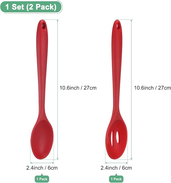 M METERXITY 2-Pack Silicone Cooking Spoons, 10.6" Mixing Nonstick Slotted and Solid Serving Spoons, Heat Resistant Utensils for Kitchen/Cooking/Baking/Stirring