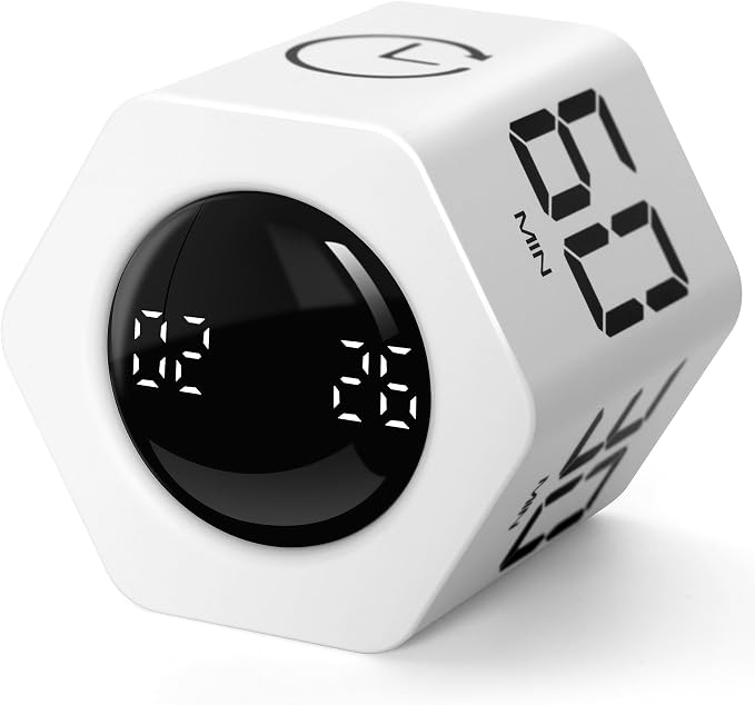Productivity Timer 1, 5, 10, 30, 60 Minutes Preset, Desk Cube Timer with Gravity Sensor/Mute/Vibration for ADHD, Work, Study, Kitchen, Back to School (White)