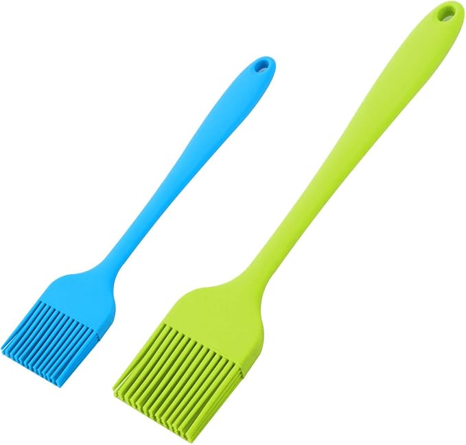 Pastry Brush, McoMce 2 Pack Basting Brush, One-Piece Seamless Design Cooking Brush, Basting Brush for Cooking, Food Grad Silicone Basting Brush, Green Food Brush, Blue Kitchen Brushes for Food