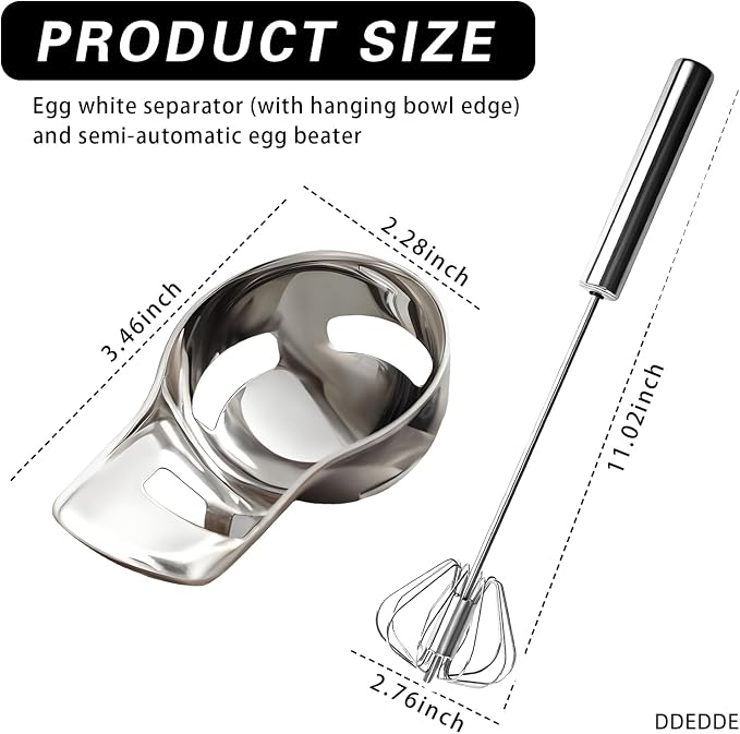 316L Stainless Steel Egg White Separator & Semi-Automatic Whisk Set - Hands-Free Clip Design, Corrosion-Resistant Kitchen Tools for Baking, Durable Egg Yolk Separator with Bowl Rest