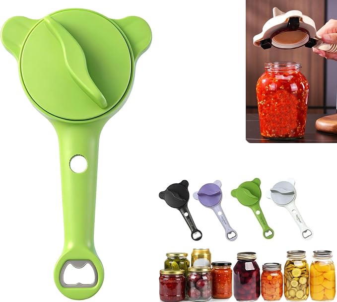4-in-1 Multi-Functional Retractable Jar & Bottle Opener, Adjustable Stainless Steel Jar Opener for Seniors & Arthritis Sufferers,Suitable for 1''-3.5'' Jars, Bottles, Cans,Beer Caps (Green)