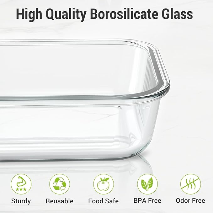 Dealusy 10 Sets 36 oz & 12 oz Glass Food Storage Containers with lids, Pink | 20-Piece Airtight Leak-proof Glass Meal Prep Containers with Lids, Microwave Oven Freezer Dishwasher Safe
