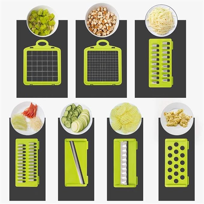 Vegetable Chopper, 12 in 1 Mandoline Slicer Food & Onion Chopper Cuber Cutter Onion Dicer, Veggie Slicer Manual for Garlic, Cabbage, Carrot, Potato, Tomato, Fruit, Salad (Green)-christmas gifts