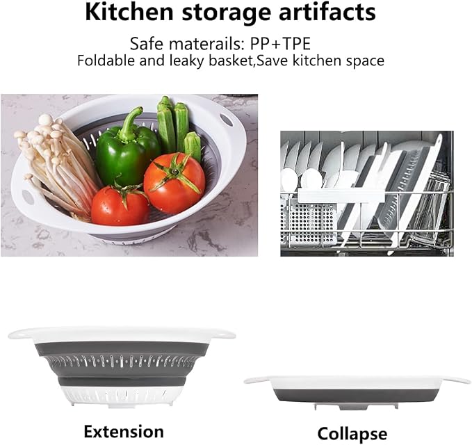 Collapsible Colander and Strainer,Silicone Strainer Colanders & Food Strainers,for Vegetable and Fruit, Kitchen Essentials (2, White, 2.5L+2.5L)