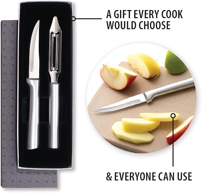 Rada Cutlery Pare & Peel Gift Set (S46) with Quick Edge Sharpener (R119), 2-Piece Knife Set and Knife Sharpener, Stainless Steel Blades, Silver Handle