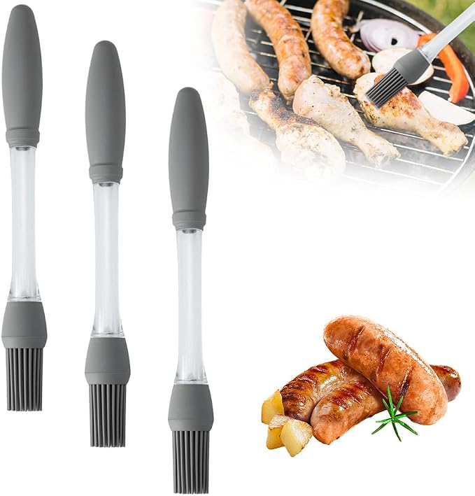 Silicone Oil Brush Basting Pastry Brush for BBQ Grilling Baking, 2025 New Heat Resistant Spread Oil Butter Sauce for Cooking, for Kitchen Gadget Home Outdoor Use (3 Pcs)