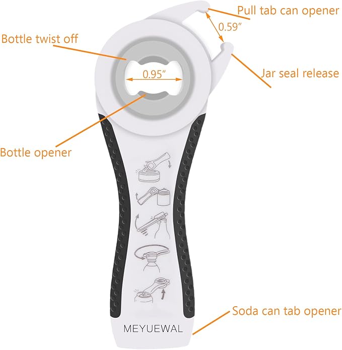 Jar Opener Bottle Opener for Weak Hands, 5 in 1 Multi-Function Can Opener Bottle Opener Kit with Silicone Handle Easy to Use for Children, Elderly and Arthritis Sufferers (White)