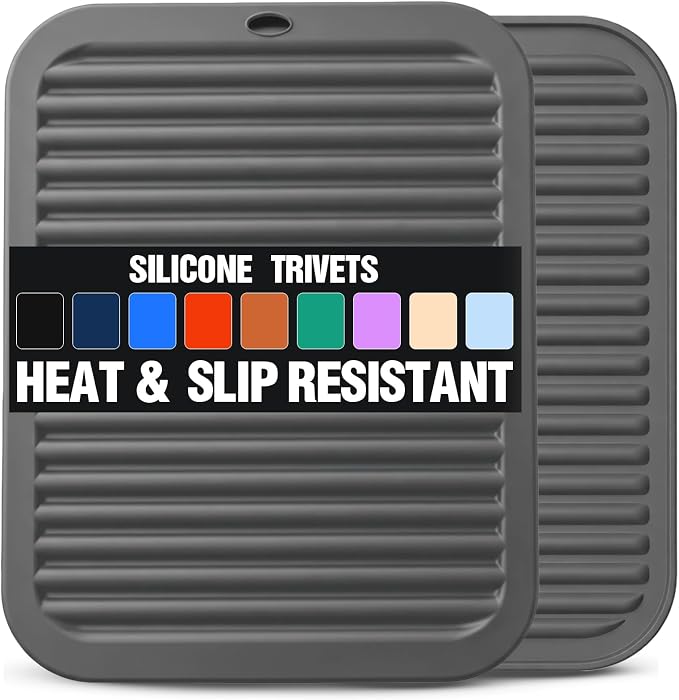 Silicone Trivets for Hot Pots and Pans - 2 Heat Resistant Pot Holders Silicone Trivet Mat Multipurpose Counter Pads (Dark Grey)