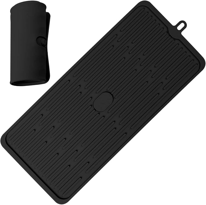 Silicone Dish Drying Mat 18”x8”, Heat Resistant Trivets for Kitchen Counter, Draining Mat, Sink Mat, Hot Pads for Multiple Usage (Black)