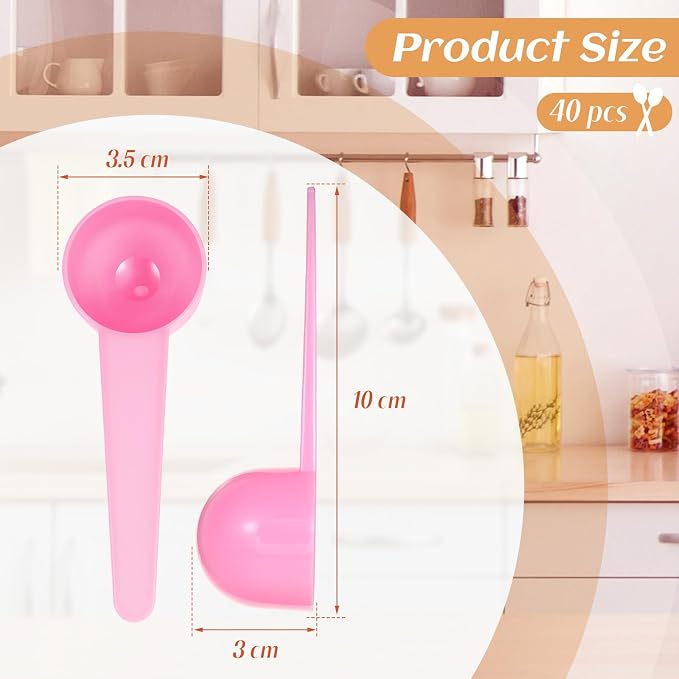 Meanplan 40 Pack Plastic Tablespoon Measuring Spoons Bulk (20 ml | 20 Cc | 1.33 Tablespoon | 4 Tsp) Coffee Scoops Teaspoon Pack for Measuring Coffee Tea Milk Grain Spices Protein Pet Food (Pink)