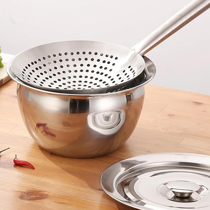 Cabilock 17.12 Inch Thickened Stainless Steel Skimmer Spoon Fine Mesh Wire Oil Strainer Multi-Functional Kitchen Gadget for Frying Boiling Draining Vegetables Seafood Pasta