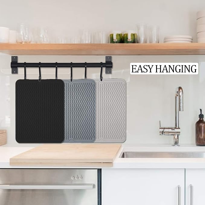 Large Dish Drying Mat, Multiple Usage Silicone Mats for Multiple Usage, Drying Mat for Kitchen Counter, 12 inches x 16 inches (Black)