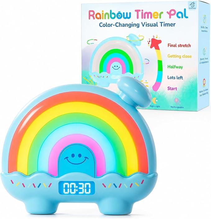 Timer Pal Rainbow Timer for Kids, Visual Timer for Kids with Night Light, Color-Changing Magnetic Visual Timer for Classroom/Calming Corner/Home (Blue)