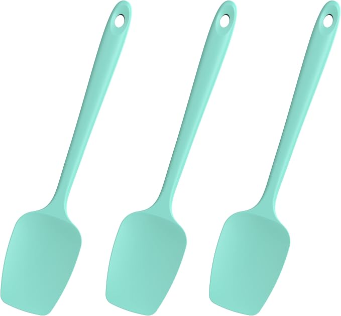 Heat Resistant Silicone Spoon Spatulas, Doosu 600°F High Temp Flexible Cooking Spoons Kitchen Spoonula Scratch-Proof for Mixing Stirring Scraping Serving Non-Stick Cookware (Set of 3, Aqua Sky)