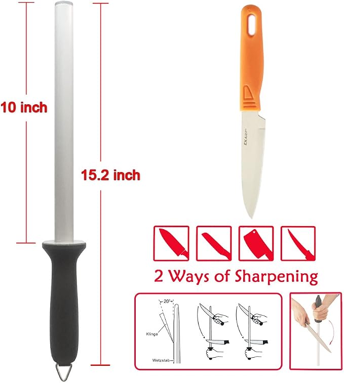 Wiitek 10inch Diamond Houselold Sharpening Rod, Professional Kitchen Knife Sharpener Steel, Premium Knife Blades Honer, Ideal for Kichen, Master Chef, Home Cooking and Hunting, 600# Grit, Oval