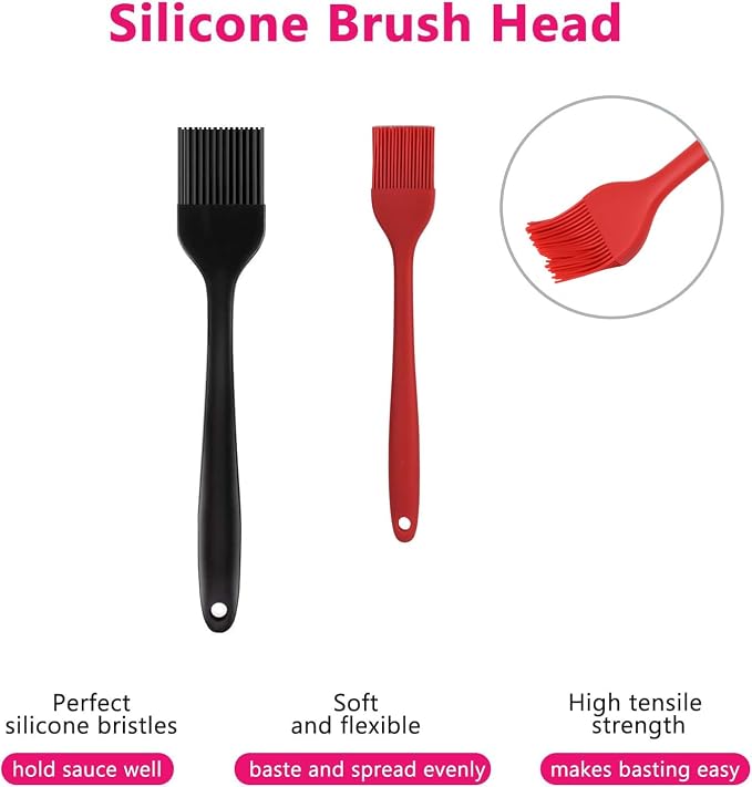 Hhyn Silicone Basting Pastry Brush Set 2 Pack | Heat Resistant Spread Oil Butter Sauce for BBQ Grill Barbeque Kitchen Baking Cooking Pastries, 1 Large & 1 Small