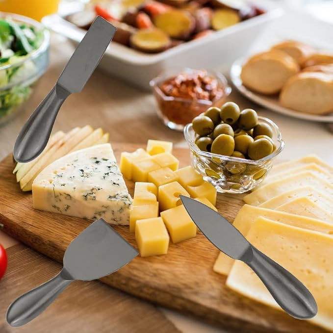 Premium 6-Piece cheese knife Stainless Steel Cheese Knife Collection with Cheese Fork Slicer and Cheese Cutters Cheese Tool Collection Great Gift (Black)