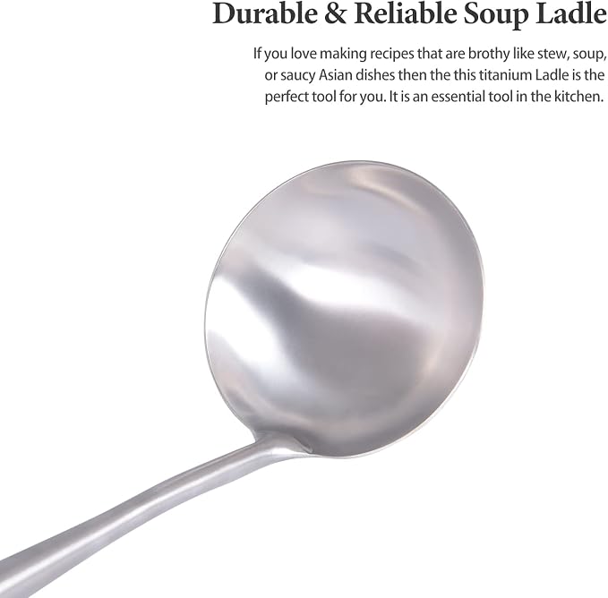 iBasingo&Boundless Voyage Titanium Soup Ladle Durable Rust Proof With Wood Handle Soup Serving Spoon Ladles for Cooking Gravy Sauces US-Ti5004P