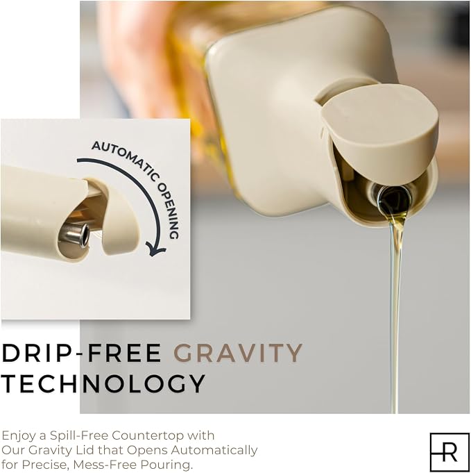 Oil Dispenser Bottle – Set of 2 12oz/350ml Oil and Vinegar Dispenser - Drip-Free Spout Glass Oil Dispenser – Kitchen Oil Dispenser with Automatic Pouring Lid - Olive Oil Bottle for Cooking