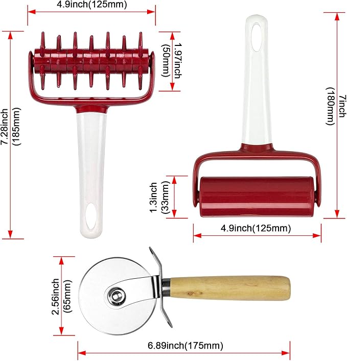 4 pcs Pizza Tools Set incl Dough Cutter Roller Docker and Pizza Cutter Wheel, Pastry Pizza Pie Roller Rolling Pins and Time-Saver Pizza Dough Docker (4 pcs)