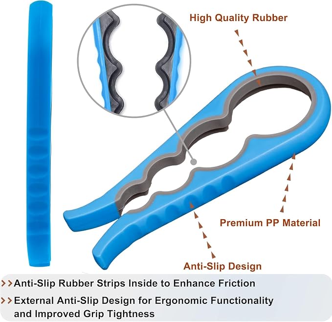 Bloss Jar Opener Can Opener Kitchen Grippers, Multi-use Lid Opener Set | Anti-skid Jar Openers for Weak hands, Seniors with Arthritis, Includes Non-slip Rubber Gripper Pad & Wine Opener, Blue