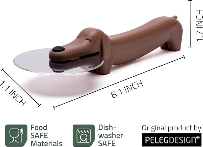 Peleg Design Puperoni Cute Pizza Cutter Wheel – Dog-Shaped Plastic Pizza Cutter Wheel with Stainless Steel Blade & Durable Plastic Handle, Funny Pizza Gifts