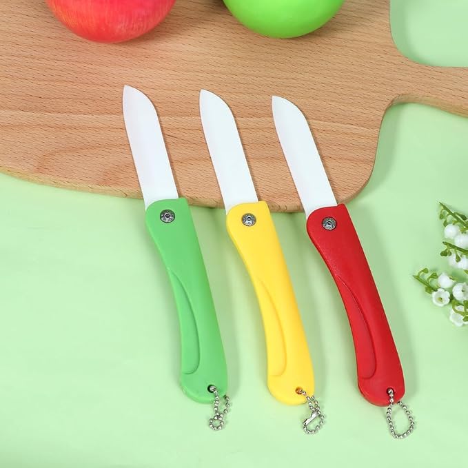 BESTOYARD Foldable Ceramic Fruit Knife Set of 3 4.33 Inch Portable Paring Knives with Protective Covers for Fresh Fruit Cutting and Household Kitchen Use