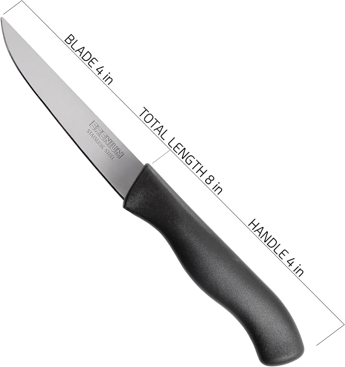 Paring Knife, 6-Piece Set, Knives with Straight Edge 4 Inch Blade, Stainless Steel, Spear Point, Fruit and Vegetable Cutting and Peeling, Black (Black, Straigt)