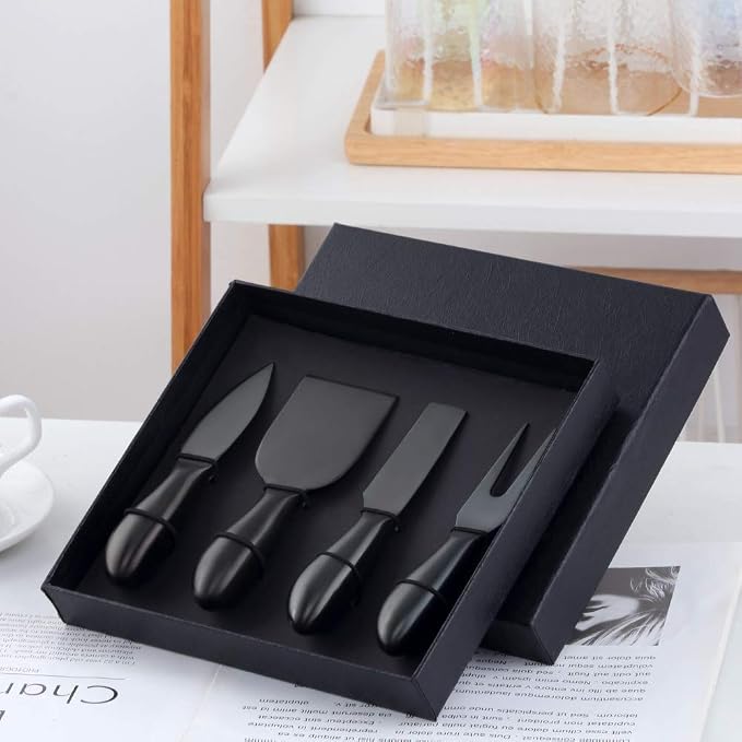 Cheese Knife Set,Stainless Steel Cheese Tool,Ergonomic Design&Easy To Use, for Birthday/Parties/Wedding/Bridal Shower/Housewarming and Anniversary (blackcase) black x case