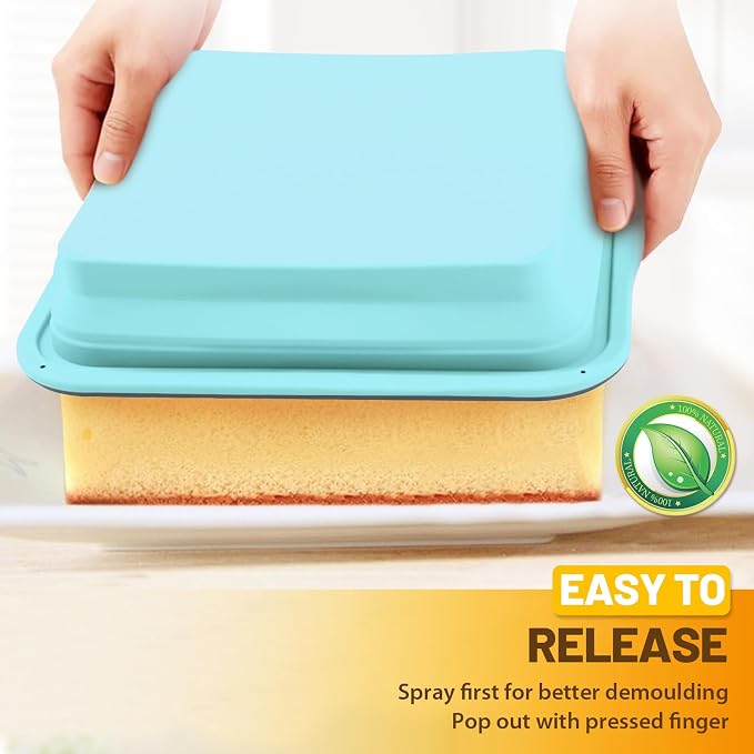 7x7 Silicone Square Cake Pan with Metal Reinforced Edge, Nonstick Brownie Baking Pan, BPA Free, Oven Safe Flexible Silicone Mold, Suitable for Making Cakes, Brownies, Bread, Pie, Lasagna