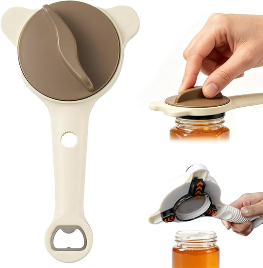 4-in-1 Adjustable Stainless Steel Jar Opener for Seniors Arthritic & Weak Hands, Manual Lid Gripper for Mason Pickle Sauce Jam Soda Wine Jars, Compact Practical Home RV Kitchen Gadget