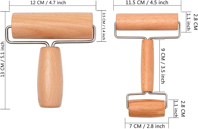Whaline Wood Pastry Pizza Roller 2 Pieces Non Stick Wooden Rolling Pin for Home, Kitchen Baking Cooking Easy to Handle (T-Maple and H-Maple)