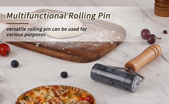 Small Marble Rolling Pin for Dough-Non-Stick T-shaped Hand Roller for Dough,Compact-Ideal for Home Bakers(Type B Black)