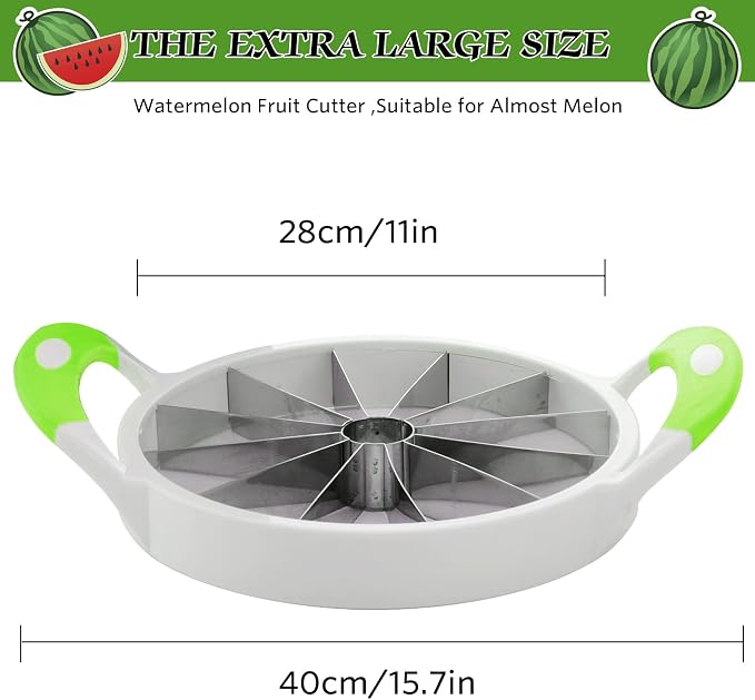 SOMOYA Extra Large Stainless Steel Watermelon Slicer for Home Kitchen | Silicone Handle,Cuts Watermelon,Cantaloupe, Pineapple Dishwasher safe,11inch large Size for Camping,Party & Catering Picnic