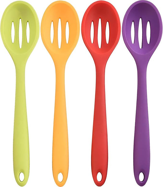 4 Pieces Silicone Slotted Spoons,Nonstick Mixing Serving Spoons for Kitchen Cooking Bake Stir Draining Tool