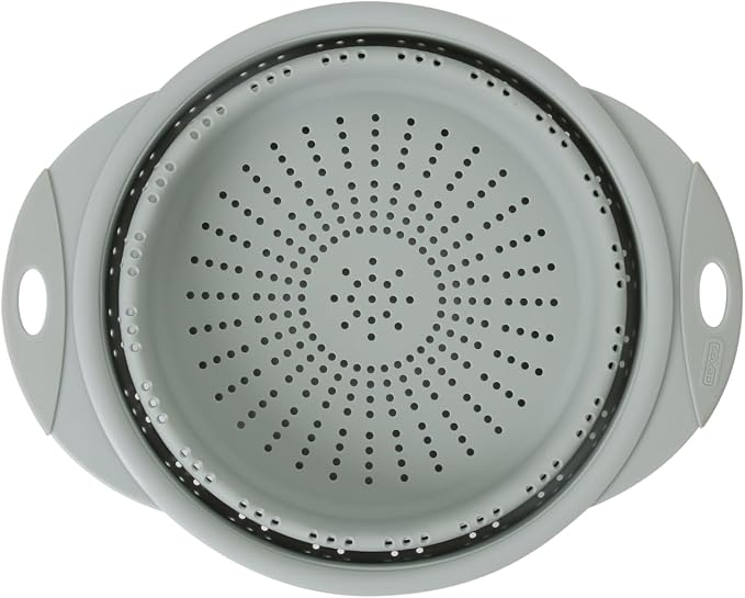 Dexas 10" Collapsible Silicone Colander in Sage, Kitchen Strainer with Handles, 15.1 Cup Capacity | BPA-Free, Heat-Resistant, Space-Saving Kitchen Tool