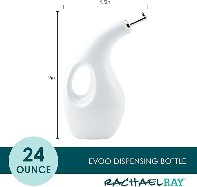 Rachael Ray Ceramic Olive Oil Dispenser Bottle for EVOO Oil and Vinegar, 24-Ounce, White