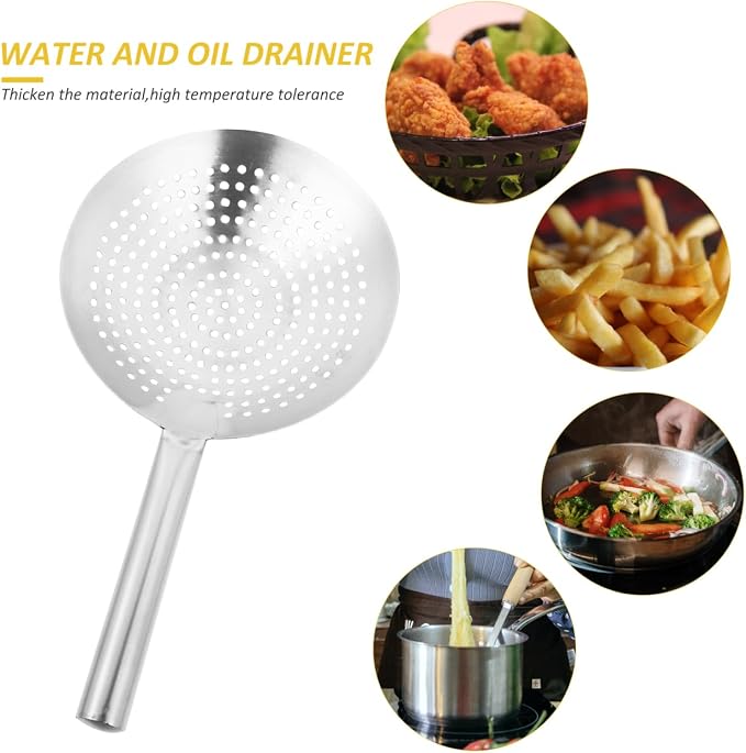 Cabilock 17.12 Inch Thickened Stainless Steel Skimmer Spoon Fine Mesh Wire Oil Strainer Multi-Functional Kitchen Gadget for Frying Boiling Draining Vegetables Seafood Pasta