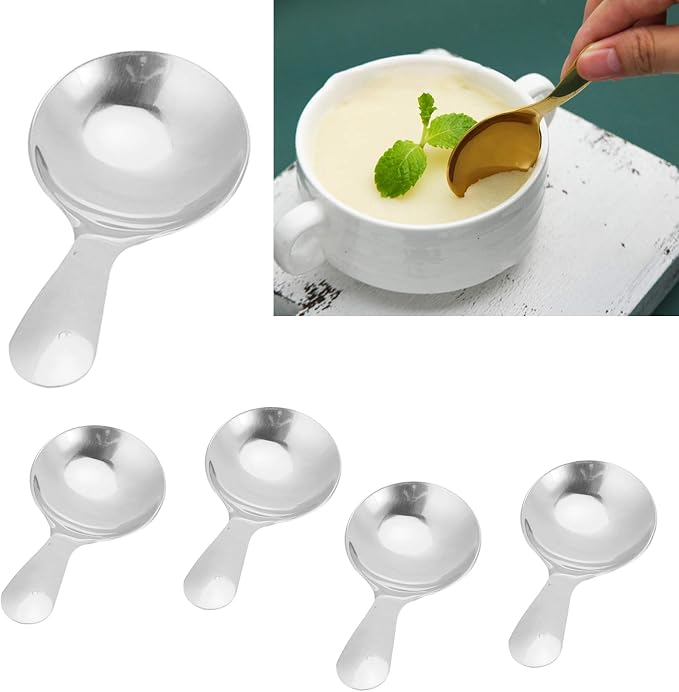 5PCS Ice Cream Scoop, Mini Silver Serve Candy Spoon Stainless Steel Short Handle Salt Condiments Dessert Condiment Spoons for Salt Sugar Condiments Coffee Tea Dessert(Silver)