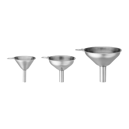 Fox Run Metal Kitchen Funnel Set, 3", 2", and 1.5" Stainless Steel Funnels