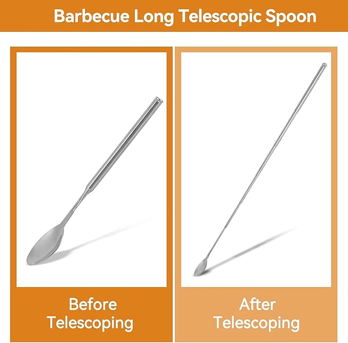 Stainless Steel Extendable Stirring Spoon - 24.4in Long Telescopic Handle for Barbecue & Tableware Supplies