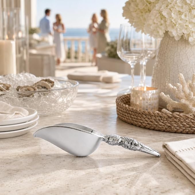 Arthur Court Crab Handle Ice Scoop - Sand Casted and Hand Polished Aluminum - Coastal Barware - 8 Inch Long