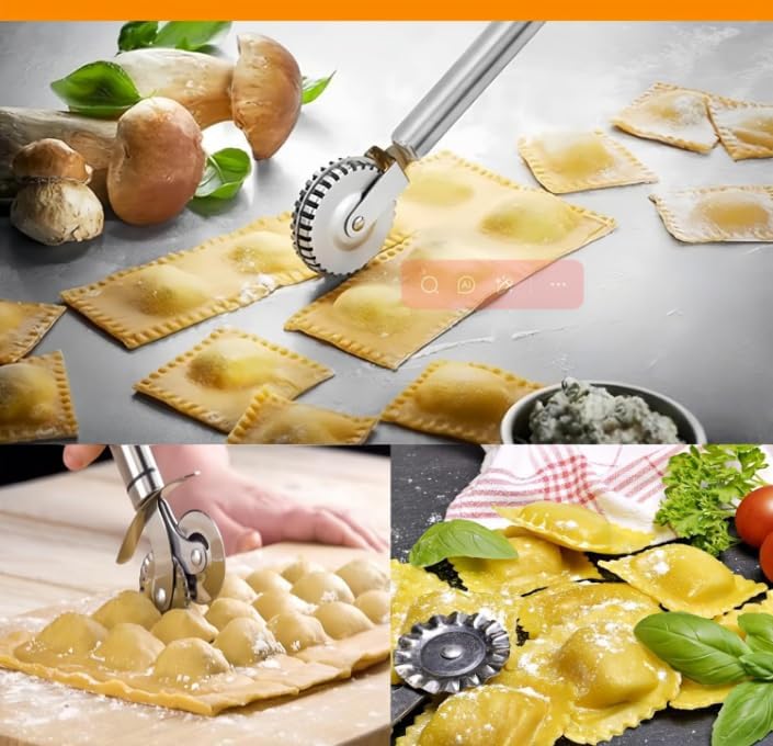 3 PCS Stainless Steel Pastry Wheel Cutter/Ravioli Cutter/Pizza Cutter Wheel Set,Fluted Pasta Crimping Wheel Dough Crimper Pie Crust Cutter,Ergonomic handle, Easy to use and clean