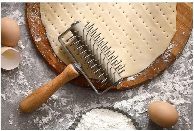 Stainless Steel Pizza Dough Roller Docker Needle Roller Pizza Puncher Pizza Bread Pin Puncher Pizza Wheel for Pizza Cookie Pie Pastry Bread