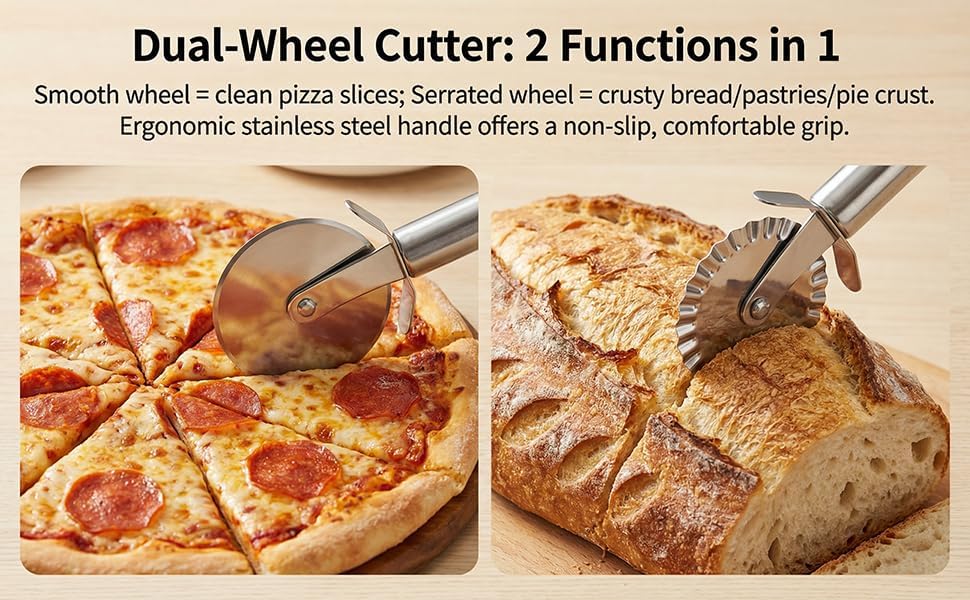 2-in-1 Stainless Steel Pizza Peel Set with Folding Handle & Multifunction Dough Cutter - Professional Pizza Shovel for Home & Outdoor Pizza Ovens, Grilling, Baking